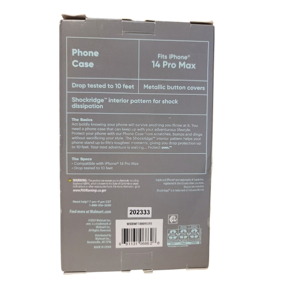 onn. Black & White Flower Phone Case iPhone 14 Pro Max with 10' Drop Protection - Picture 2 of 6